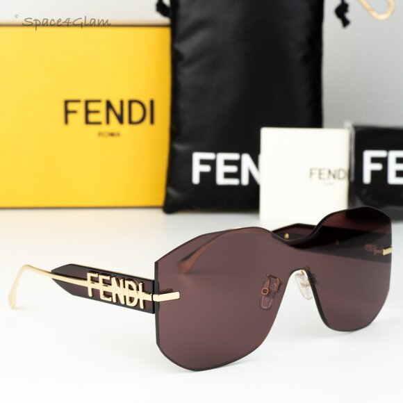 Fendi Women Sunglasses Gold Bordeaux Shield FE40067U 30Y NEW AUTHENTIC - Picture 1 of 8